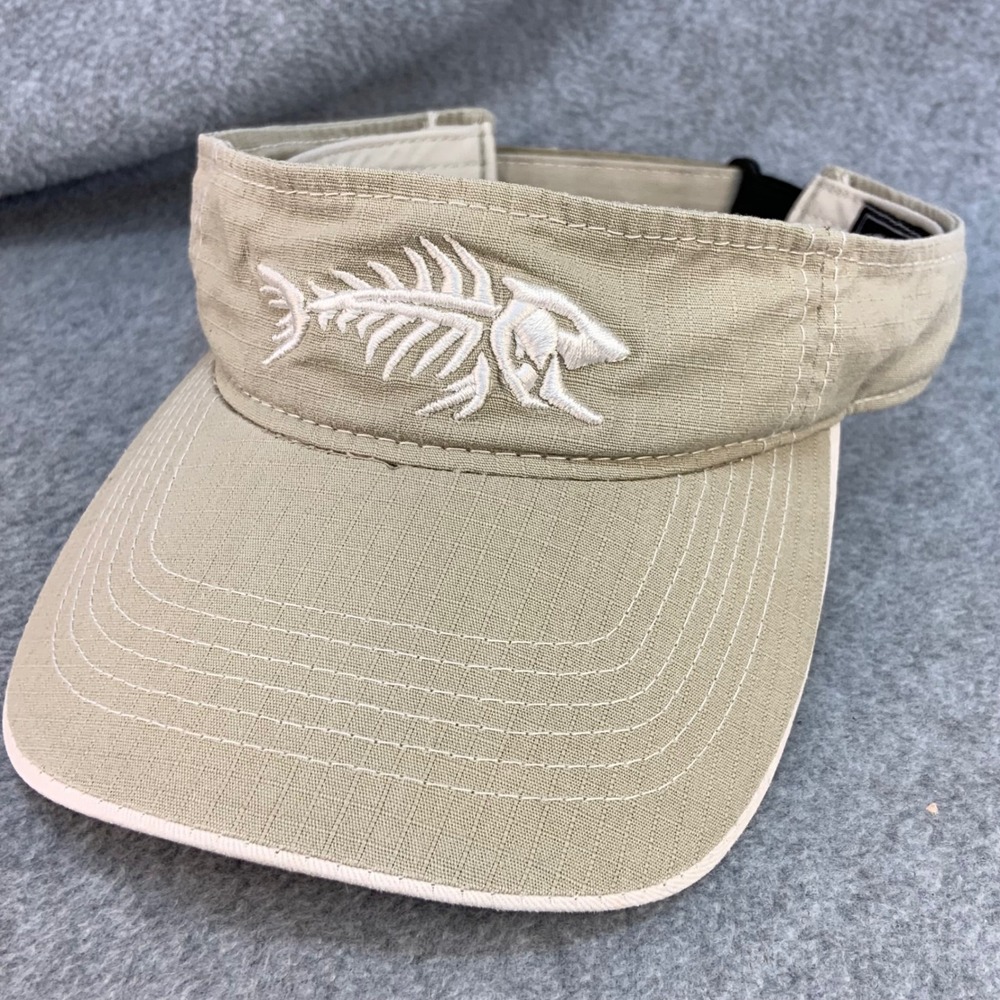 Fish Bone Skeleton Mens Tan Outdoor Cap Visor Adjustable Ripstop OSFM